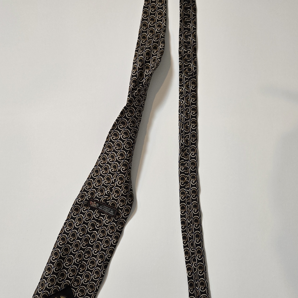 Vintage Paolo Gucci Silk Tie • Gold Scroll Pattern • Italy • 80s Luxury